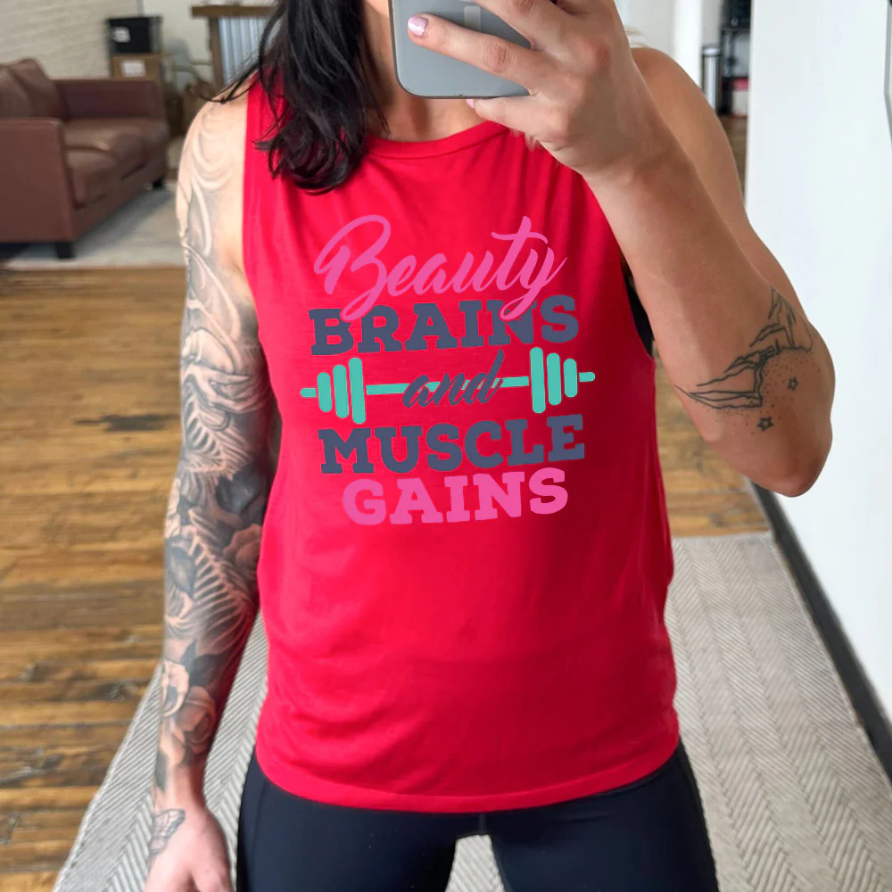 Beauty Brains & Muscle Gains Muscle Tank - Image 3