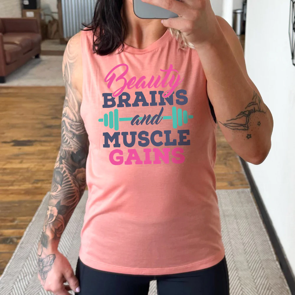 Beauty Brains & Muscle Gains Muscle Tank - Image 4
