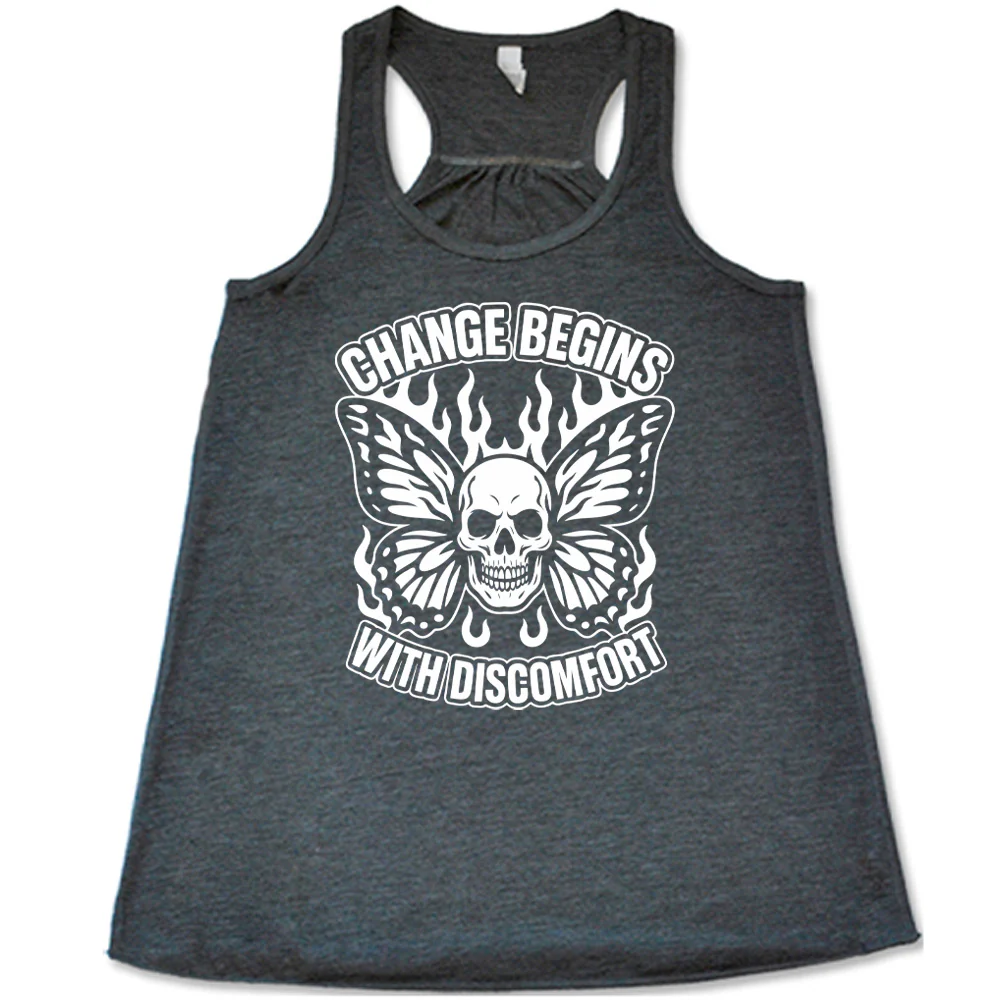 Change Begins with Discomfort Skull Butterfly Shirt - Image 2