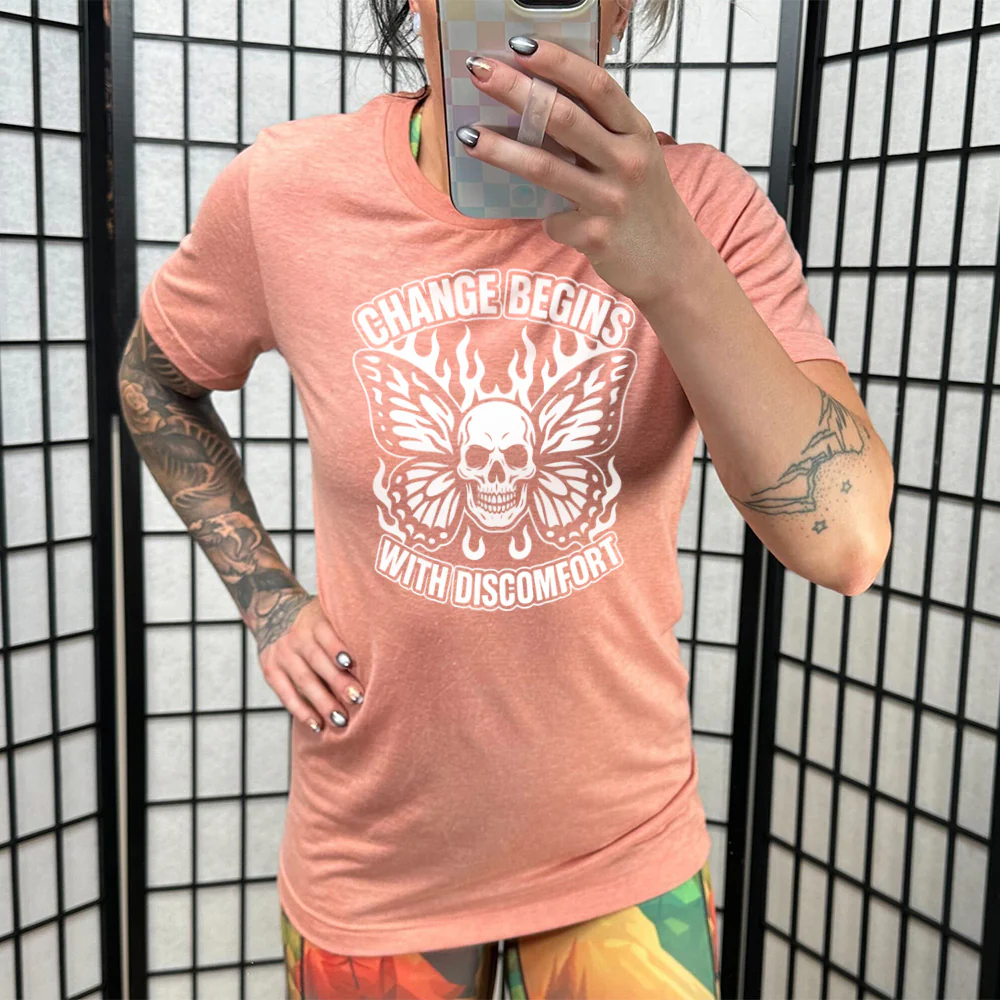 Change Begins with Discomfort Skull Butterfly Shirt Unisex - Image 11
