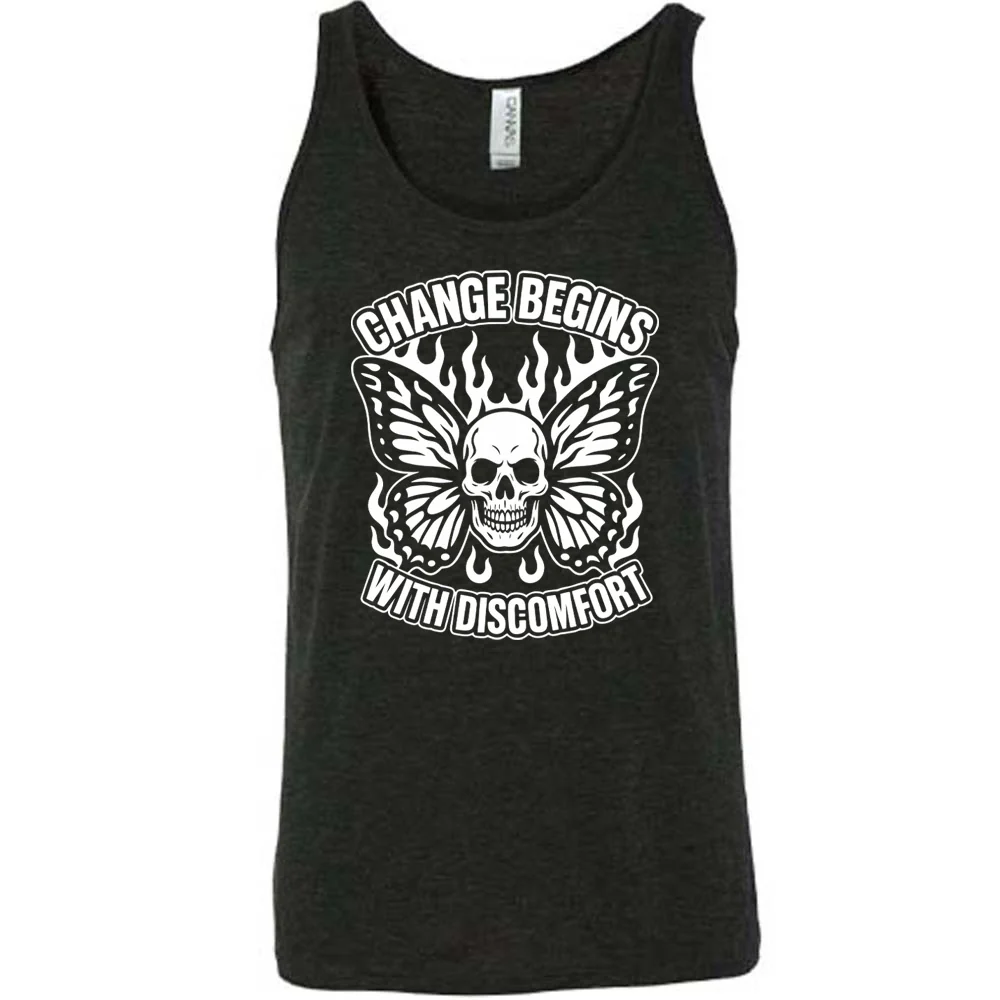 Change Begins with Discomfort Skull Butterfly Shirt Unisex - Image 2