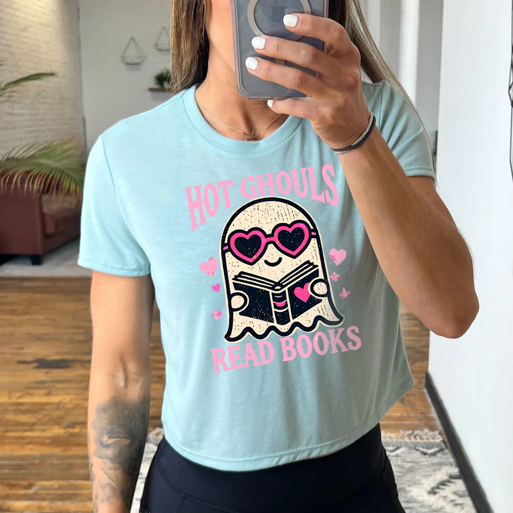 Hot Ghouls Read Books Cropped Tee - Image 3