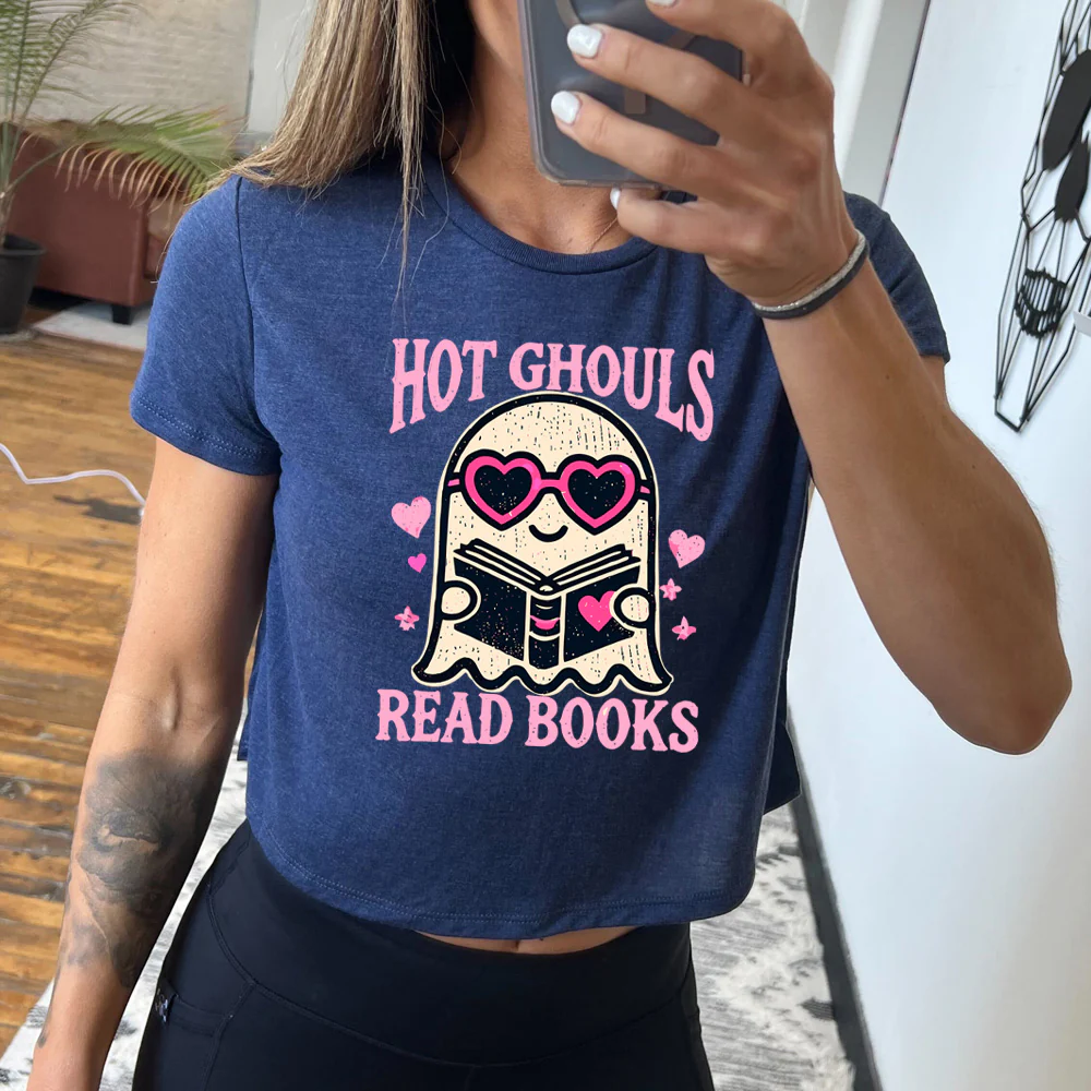 Hot Ghouls Read Books Cropped Tee - Image 4