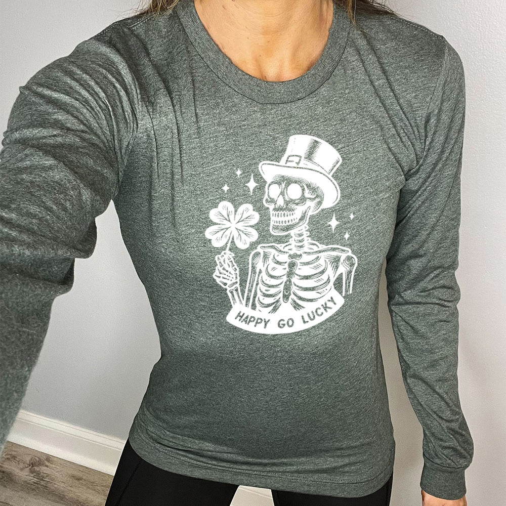 Long Sleeve Tee | Happy Go Lucky Skeleton - Image 4