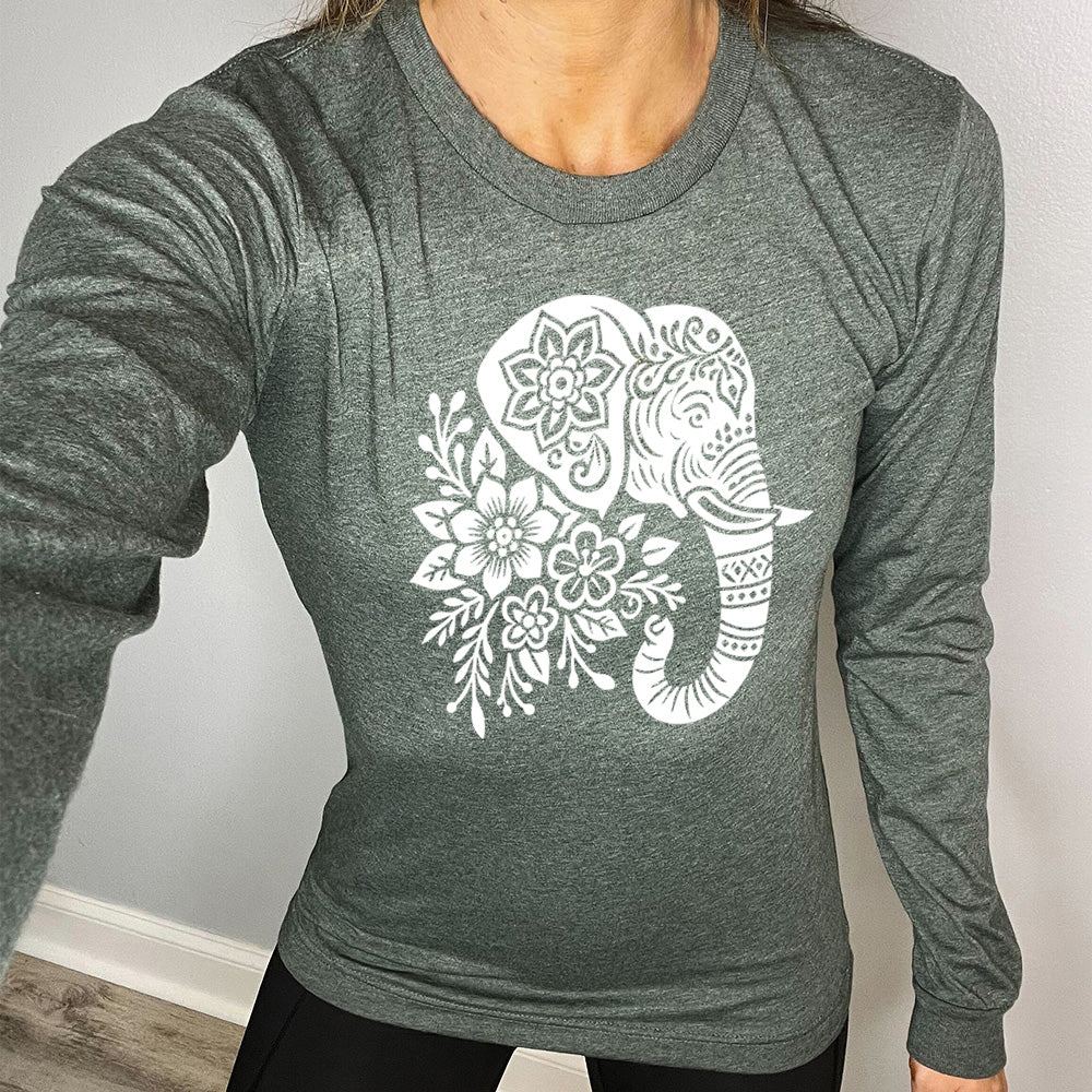 Long Sleeve Tee | Patterned Floral Elephant - Image 4