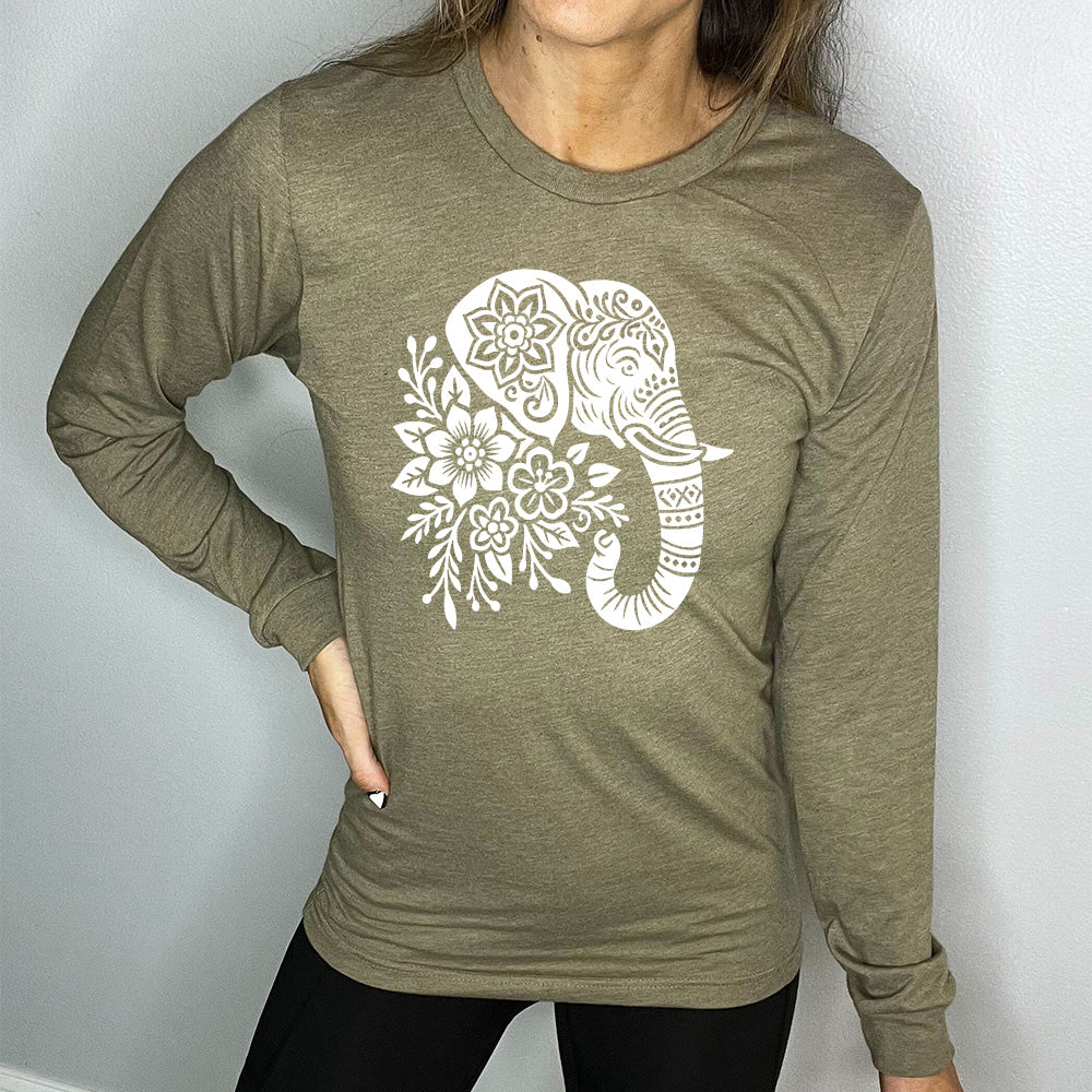 Long Sleeve Tee | Patterned Floral Elephant - Image 7