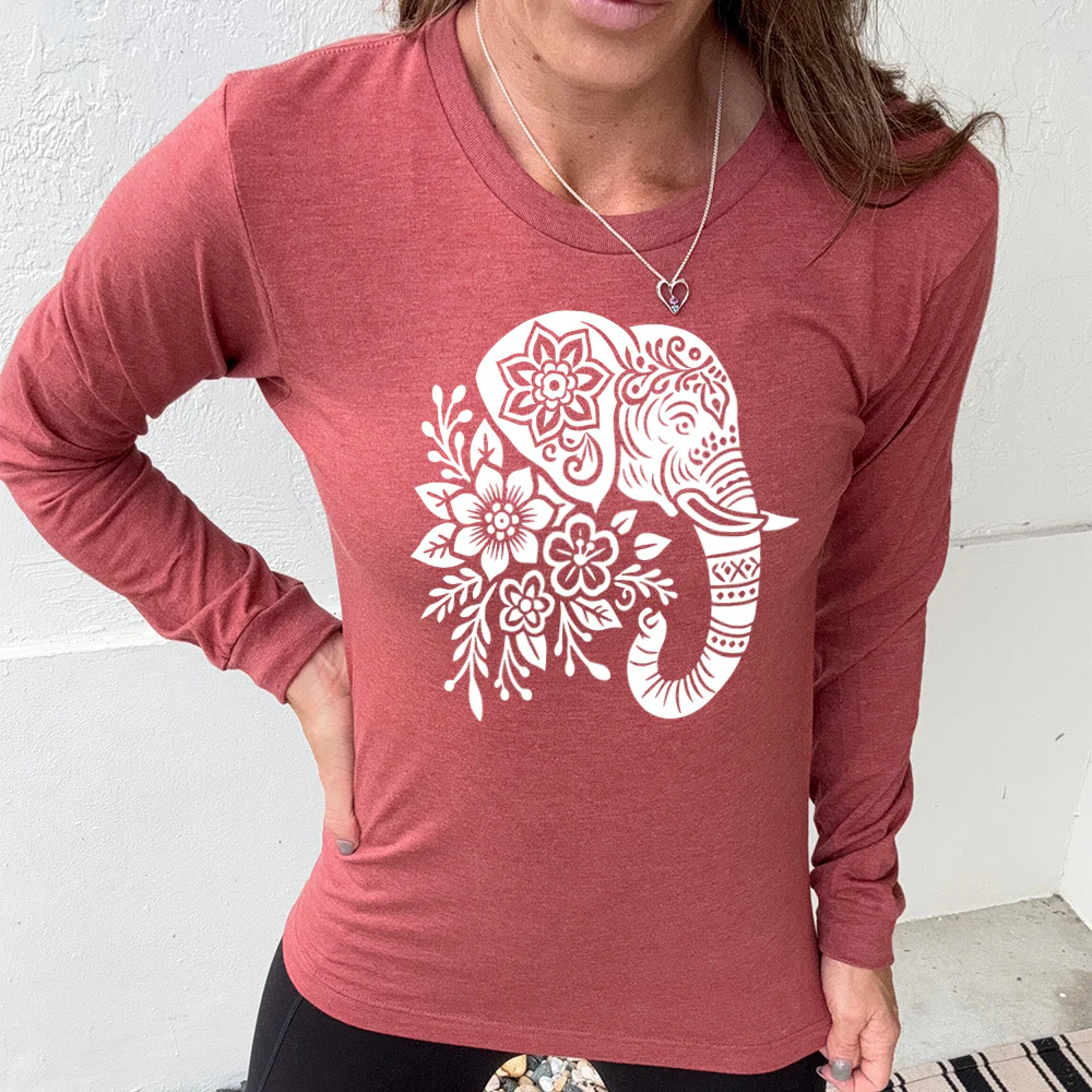 Long Sleeve Tee | Patterned Floral Elephant - Image 8