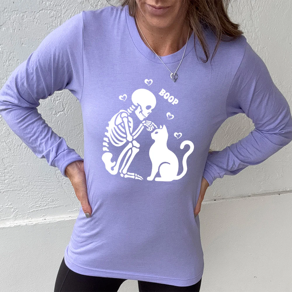 Long Sleeve Tee | Skeleton Cat Boop - Image 10