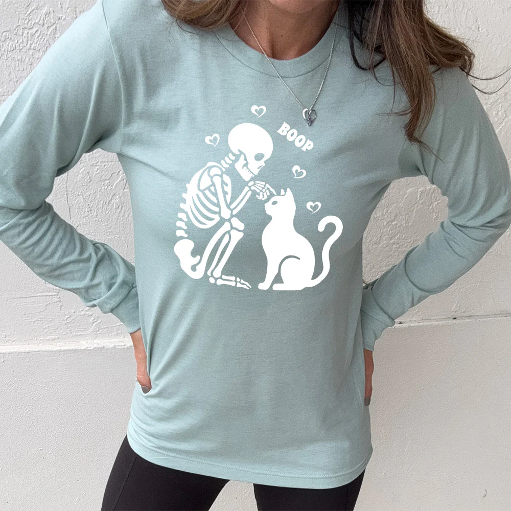 Long Sleeve Tee | Skeleton Cat Boop - Image 11