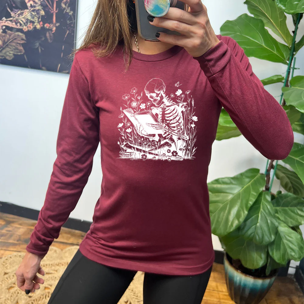 Long Sleeve Tee | Skeleton Reading - Image 2