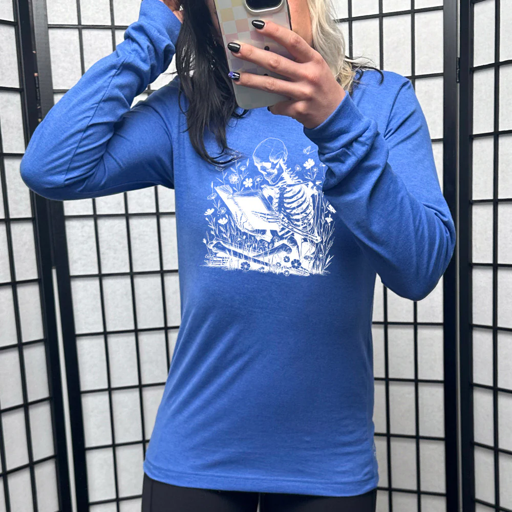 Long Sleeve Tee | Skeleton Reading - Image 3