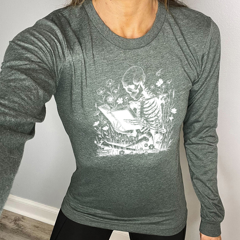 Long Sleeve Tee | Skeleton Reading - Image 4