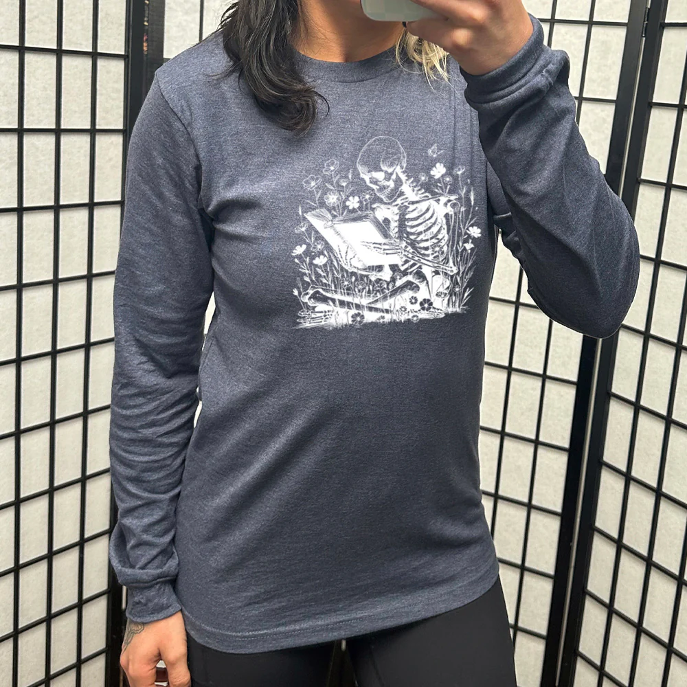 Long Sleeve Tee | Skeleton Reading - Image 6