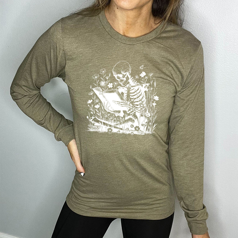 Long Sleeve Tee | Skeleton Reading - Image 7