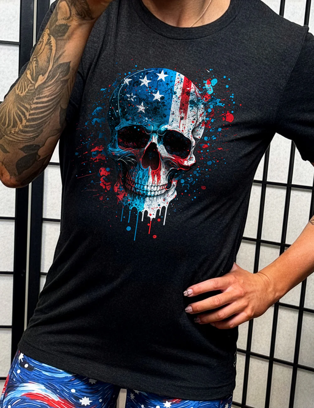 Paint Splatter Flag Skull Shirt Unisex