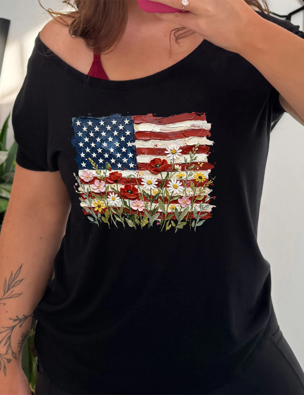 Painted Floral American Flag | Slouchy Tee